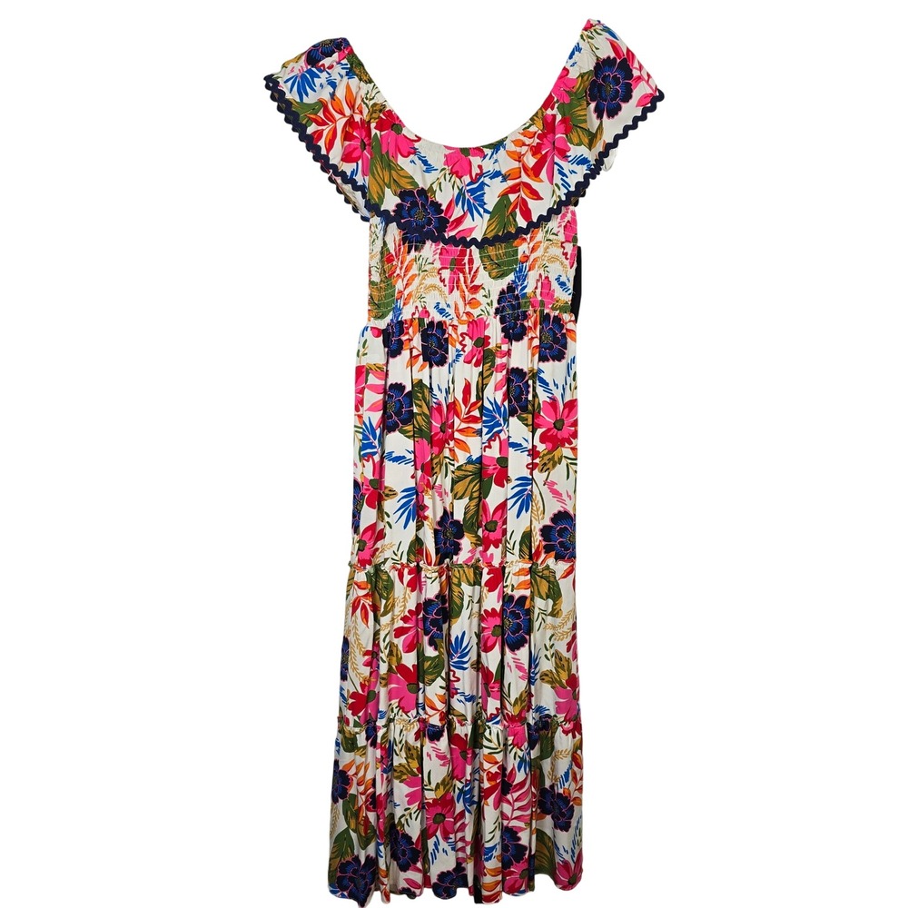 Sam And Jess Floral‎ Off Shoulder Smocked Maxi Dress Ivory Multi Size S Boho